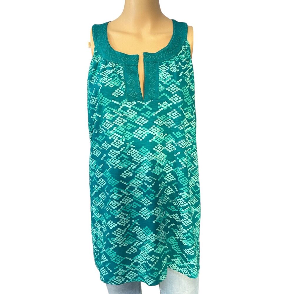 North Crest Green Women's Blouse Top Sleeveless Geometric Print SZ/ 2X